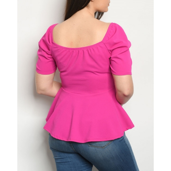 1οΈβ£ LEFT | PLUS Fuchsia Peplum Tie-waist Top - Picture 3 of 3